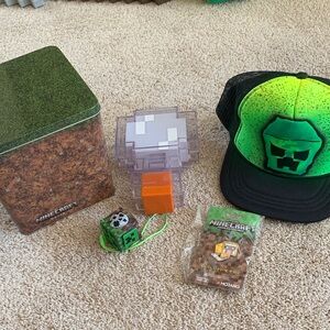 Lot of Minecraft items Green Creeper Hat and Toy Collectible Bundle